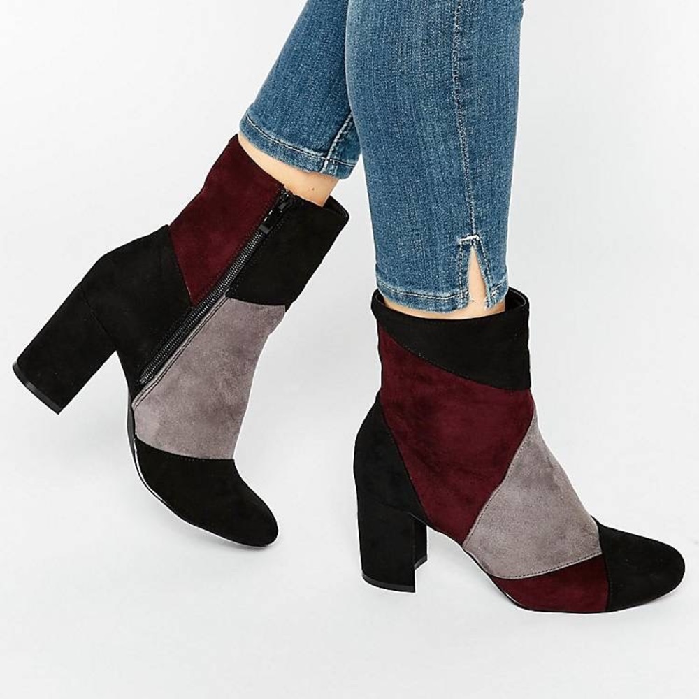 Glamorous Patchwork Heeled Ankle Boots Black Grey… - image 2